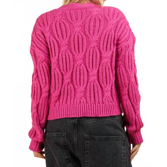 NEW VERY J statement flower cardigan in pink - Picture 4 of 6